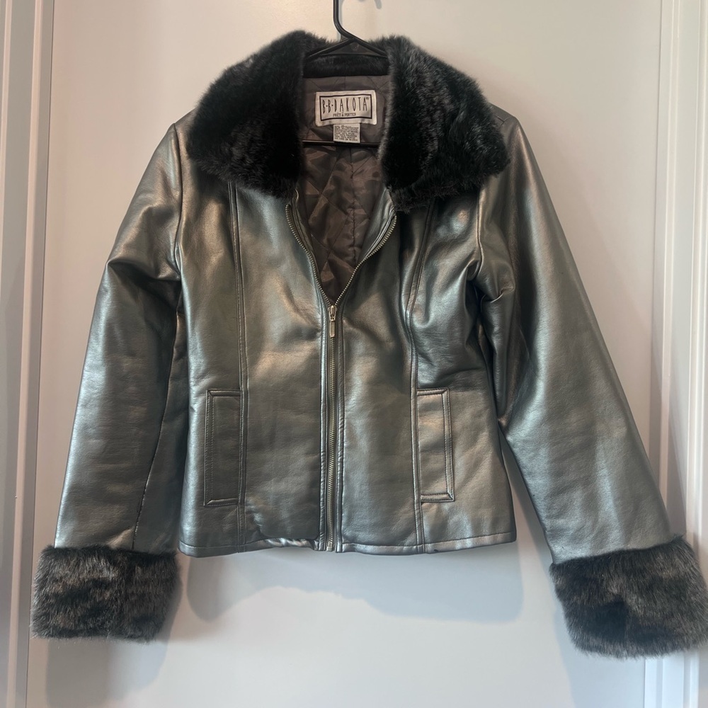 Vintage BB Dakota Silver Jacket with Faux Fur - Picture 1 of 8